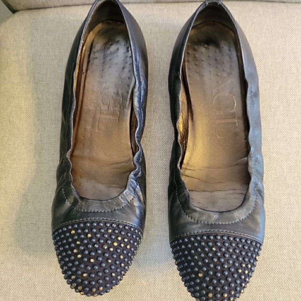 AGL Blakely black studded Captoe flats EUC 38 (7.5-8.0 US)